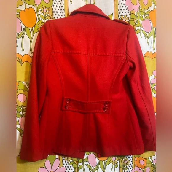 Red Wool Blend Pea Coat - Picture 10 of 10